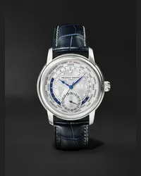 Frédérique Constant Orologio automatico 42 mm in acciaio inossidabile con cinturino in alligatore Classic Worldtimer Manufacture, N. rif. FC-718WM4H6-CL Bianco