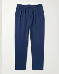 Ralph Lauren Pantaloni a gamba dritta in twill di cotone con pinces Whitman Blu