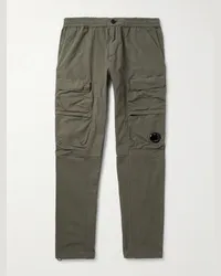 C.P. Company Pantaloni cargo a gamba dritta in cotone con logo applicato Verde