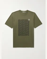 Moncler T-shirt in jersey di cotone con stampa e logo applicato Verde