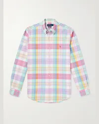 Ralph Lauren Camicia in cotone Oxford a quadri con collo button-down e logo ricamato Rosa