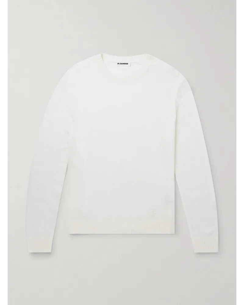 Jil Sander Pullover in lana con logo ricamato Bianco