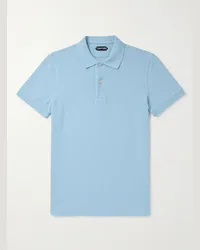 Tom Ford Polo in cotone piqué tinta in capo Blu