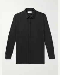 Saint Laurent Camicia in seta a righe con logo jacquard Nero