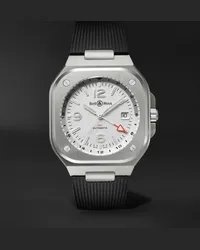 Bell & Ross Orologio automatico 41 mm in acciaio inossidabile con cinturino in gomma BR 05 GMT, N. rif. BR05G-SI-ST/SRB BU23NOV Bianco