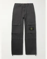 Stone Island Pantaloni cargo a gamba dritta in tela di cotone con logo applicato Grigio