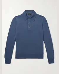 Tom Ford Polo slim-fit in misto cashmere e seta Blu