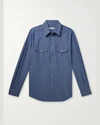 Loro Piana Camicia in chambray di cotone Thomas Blu