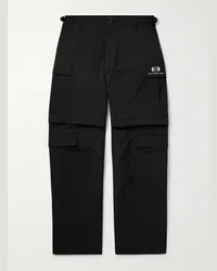 Balenciaga Pantaloni cargo a gamba larga in ripstop con logo ricamato Nero