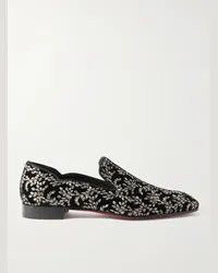 Christian Louboutin Mocassini in velour ricamato con finiture in gros-grain Dandy Chick Nero