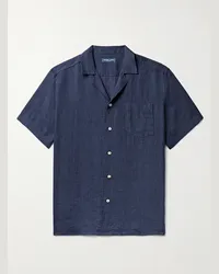 Frescobol Carioca Angelo Camp-Collar Linen Shirt Blu