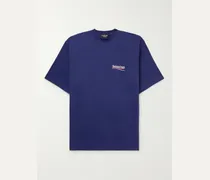 Balenciaga T-shirt oversize in jersey di cotone con logo ricamato Blu