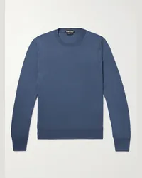 Tom Ford Pullover slim-fit in misto cashmere e seta Blu