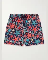 Vilebrequin Shorts da mare medi a gamba dritta in tessuto riciclato stampato Moorise Blu