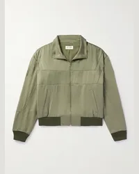 Saint Laurent Bomber in raso con finiture in lana e logo ricamato Verde