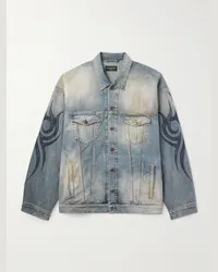 Balenciaga Giacca oversize in denim stampato effetto consumato Blu