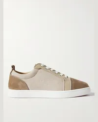 Christian Louboutin Sneakers in lino, pelle e camoscio Louis Junior Marrone