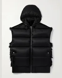 Rick Owens Piumino smanicato oversize in nylon trapuntato con cappuccio e finiture in shearling Lido Nero