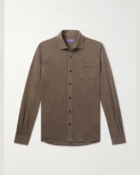 Ralph Lauren Camicia in misto lana e cotone a spina di pesce con collo alla francese Marrone