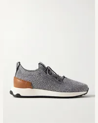 TOD'S Sneakers in maglia stretch con finiture in pelle Calzino Grigio