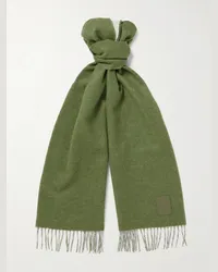 Loewe Sciarpa in misto lana e cashmere con logo applicato e frange Verde