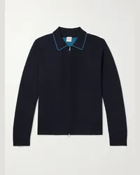 Paul Smith Cardigan in misto lana merino e cotone stretch con zip Blu