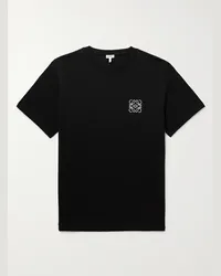 Loewe T-shirt in jersey di cotone con logo ricamato Nero