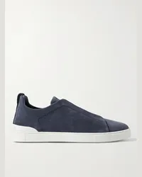 Ermenegildo Zegna Sneakers slip-on in camoscio Triple Stitch Blu