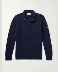 Stone Island Pullover in misto lana con logo applicato e mezzo cannoncino Blu