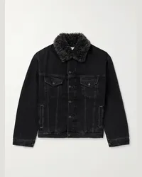 Acne Studios Giacca in denim imbottito con finiture in peluche Nero