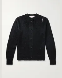 Marni Cardigan in maglia spazzolata con logo ricamato Nero