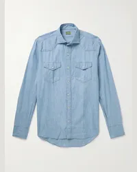 Sid Mashburn Camicia stile western slim-fit in chambray di cotone Blu