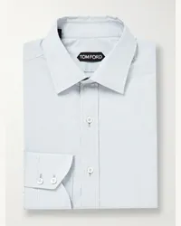 Tom Ford Camicia in popeline di cotone principe di Galles con collo alla francese Blu