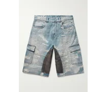 Givenchy Shorts cargo a gamba dritta in denim effetto consumato con finiture in fustagno Blu