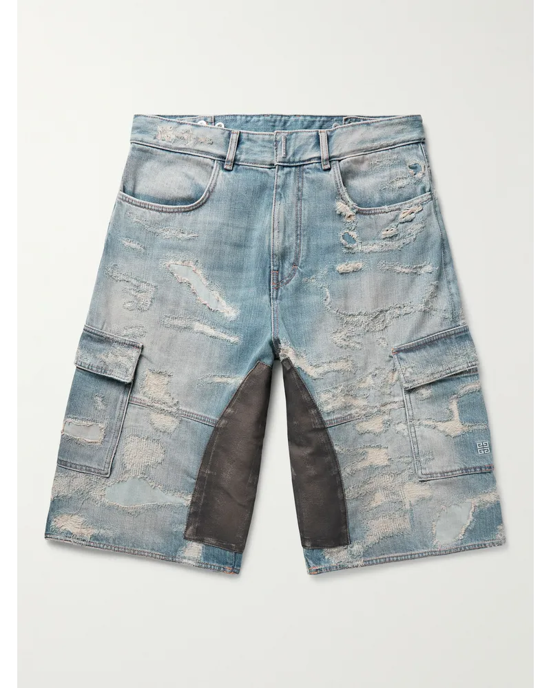 Givenchy Shorts cargo a gamba dritta in denim effetto consumato con finiture in fustagno Blu