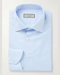 Canali Camicia in cotone testurizzato con collo alla francese Blu