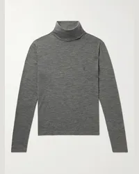 Saint Laurent Pullover slim-fit a collo alto in misto lana con logo ricamato Grigio