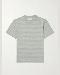 Officine Generale T-shirt in misto cotone e lino a righe Grigio