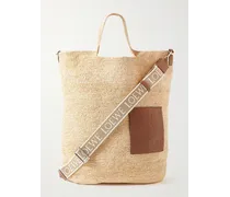 Paula’s Ibiza Tote bag grande in rafia con finiture in pelle e logo impresso