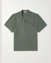 James Perse Camicia in lino tinta in capo con colletto convertibile Verde