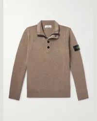 Stone Island Pullover in misto lana con logo applicato e mezzo cannoncino Marrone