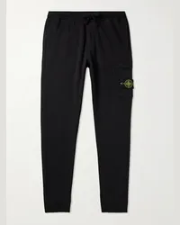 Stone Island Pantaloni sportivi a gamba affusolata in jersey di cotone tinti in capo con logo applicato Nero