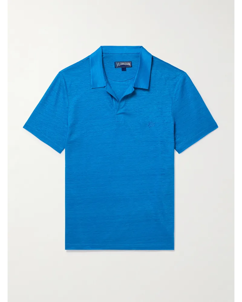 Vilebrequin Polo in jersey di lino Pyramid Blu