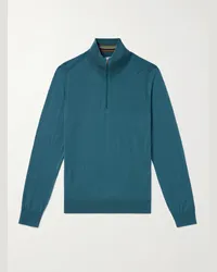 Paul Smith Pullover in lana merino con mezza zip Blu