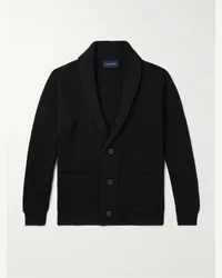 Thom Sweeney Cardigan in lana merino a coste con collo a scialle Nero