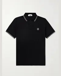 Stone Island Polo in cotone piqué stretch con logo applicato Nero