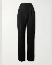 Saint Laurent Pantaloni a gamba larga in lana grain de poudre con pinces Nero