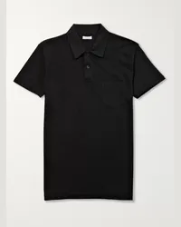 Sunspel Polo slim-fit in mesh di cotone Riviera Nero