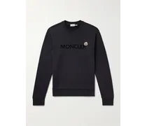 Moncler Felpa in jersey di cotone con logo floccato e applicazione Blu