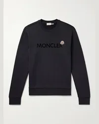 Moncler Felpa in jersey di cotone con logo floccato e applicazione Blu